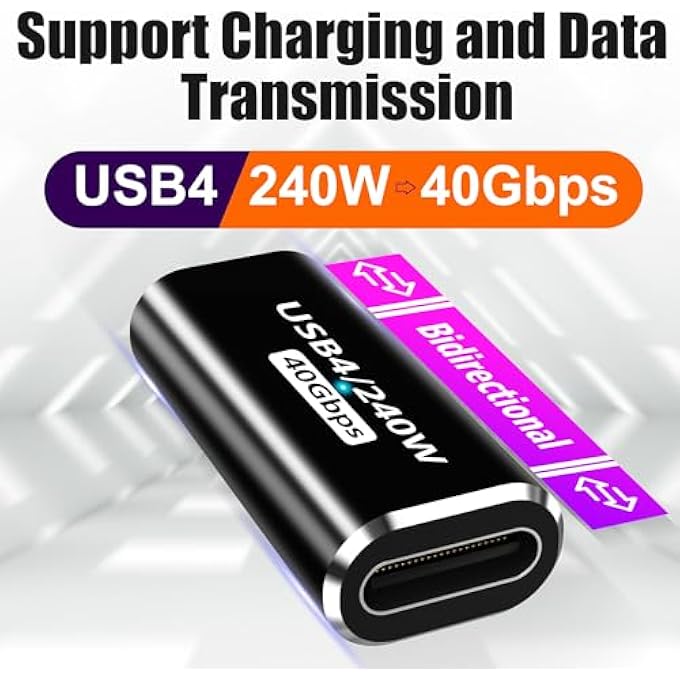 AGVEE 2 PACK USB4 TYPE-C FEMALE TO FEMALE ADAPTER, PD 240W QUICK CHARGE USB 4.0 40G DATA COUPLER EXTENDER EXTENSION CONNECTOR FOR TB4 TB3 MACBOOK, PIXEL 2 3 4 5, S24, S23, S22, BLACK - Image 2