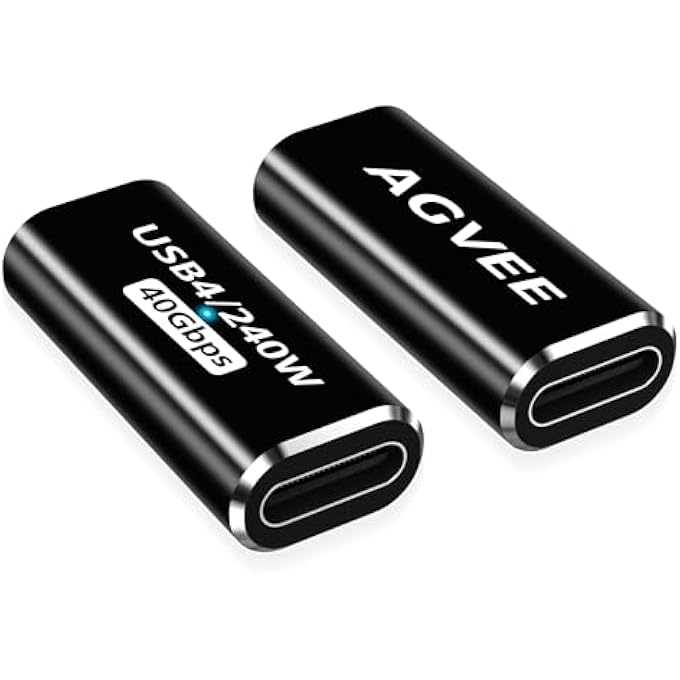AGVEE 2 PACK USB4 TYPE-C FEMALE TO FEMALE ADAPTER, PD 240W QUICK CHARGE USB 4.0 40G DATA COUPLER EXTENDER EXTENSION CONNECTOR FOR TB4 TB3 MACBOOK, PIXEL 2 3 4 5, S24, S23, S22, BLACK - Image 1