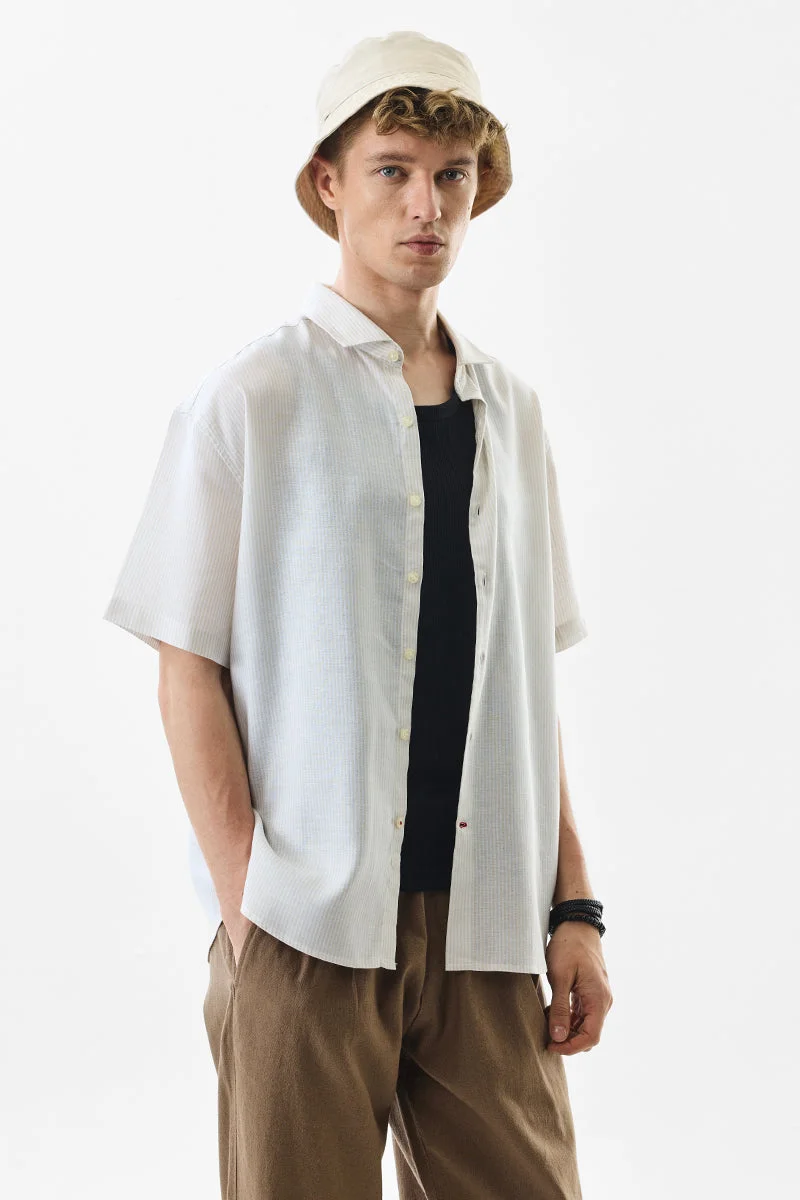 SNITCH White Striped Half Sleeve Oversized Shirt