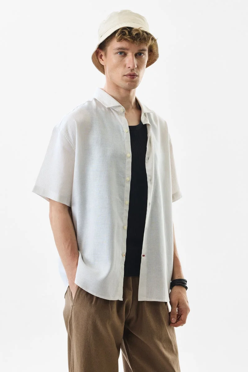 SNITCH White Striped Half Sleeve Oversized Shirt