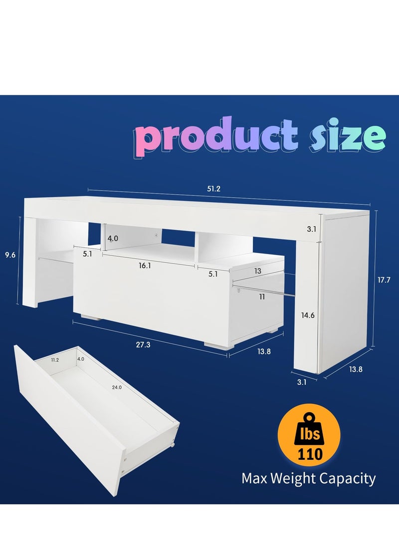 Boloni - LED TV Stand for 55 60 65 Inch TV, White Wood TV Cabinet With Drawer and Shelf for Living Room - Image 1