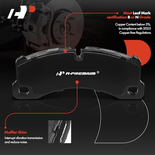 A-Premium Front Ceramic Disc Brake Pads Set Compatible with Porsche and Volkswagen Models - Cayenne 2008-2016, Macan 2016-2017, Panamera 2010-2016, Touareg 2010-2017, 4 Pcs - Image 2