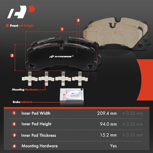 A-Premium Front Ceramic Disc Brake Pads Set Compatible with Porsche and Volkswagen Models - Cayenne 2008-2016, Macan 2016-2017, Panamera 2010-2016, Touareg 2010-2017, 4 Pcs - Image 5