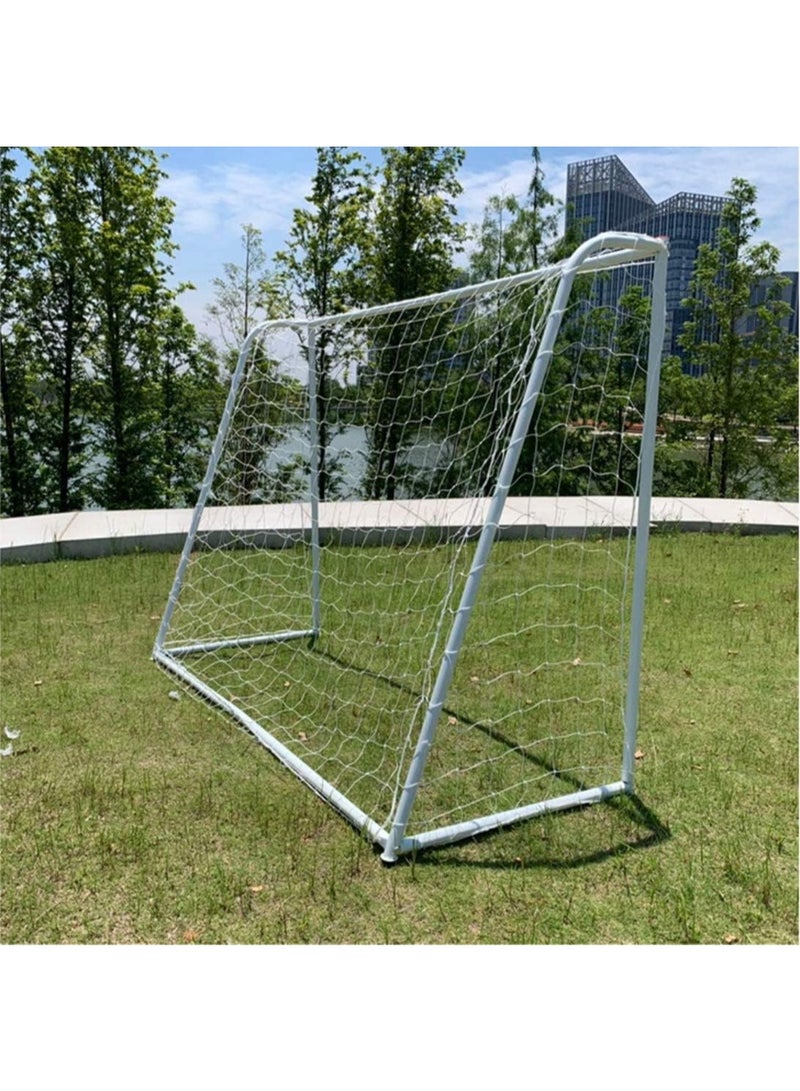 Portable iron soccer goal with net, 240 x 150 x 75 cm, white frame, beige with stakes for fixing in the ground.  - Image 2