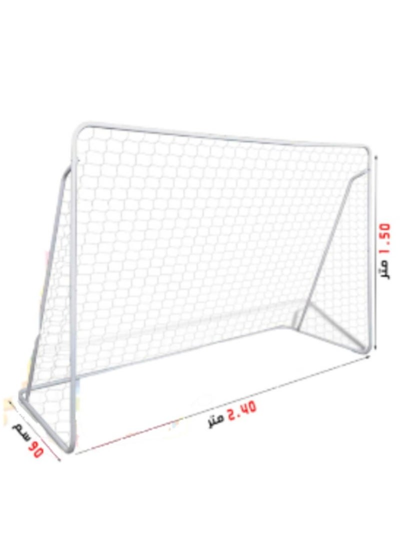 Portable iron soccer goal with net, 240 x 150 x 75 cm, white frame, beige with stakes for fixing in the ground.  - Image 3