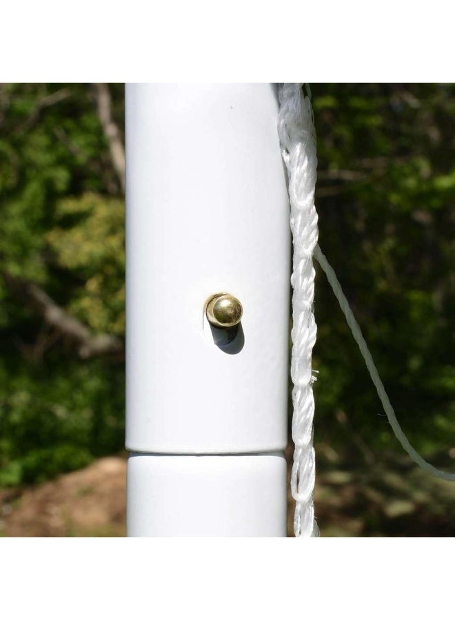 Portable iron soccer goal with net,white frame, beige with stakes for fixing in the ground. - Image 5