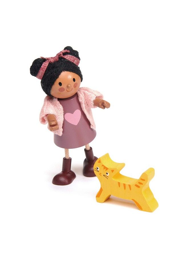 Tender Leaf Toys أayana وقطتها تمثال خشبي دمى منزلية مصغرة تشجع على اللعب الإبداعي والخيالي للأطفال 3+ - Image 1