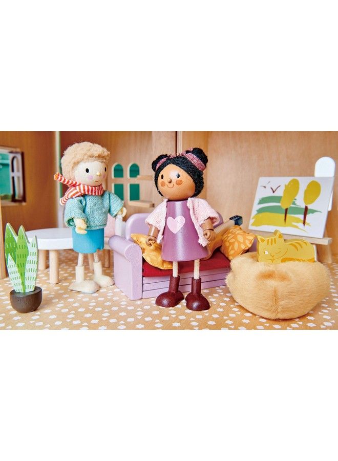 Tender Leaf Toys أayana وقطتها تمثال خشبي دمى منزلية مصغرة تشجع على اللعب الإبداعي والخيالي للأطفال 3+ - Image 4