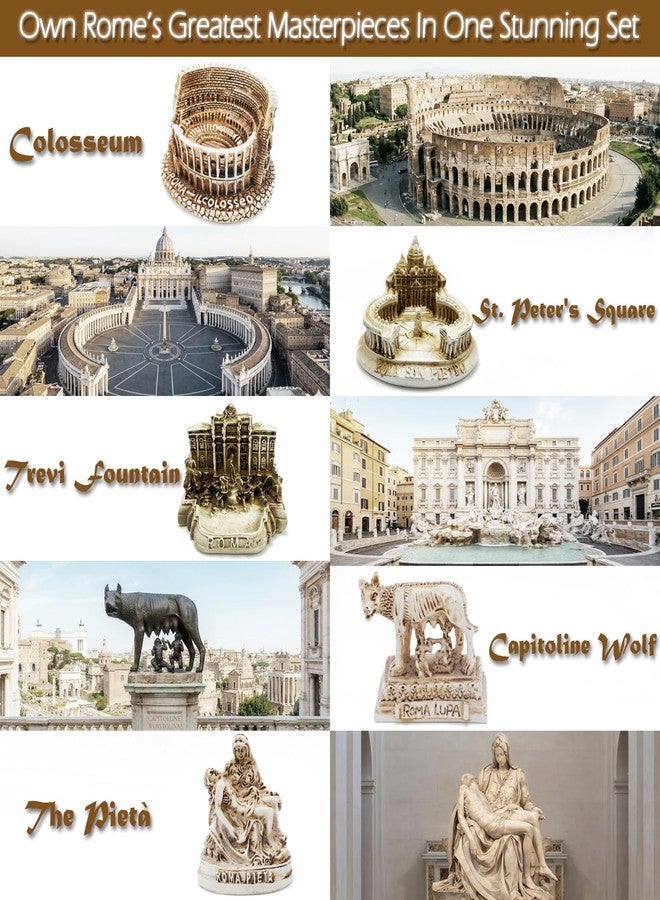 Kocris Casa 5PCS Italian Ornament Rome Decor Decorations Italy Small Statue Figurine Colosseum Architecture Wolf St. Peter's Basilica Trevi Fountain Roman Collectibles Travel Gifts Building Sculpture Miniature - Image 3