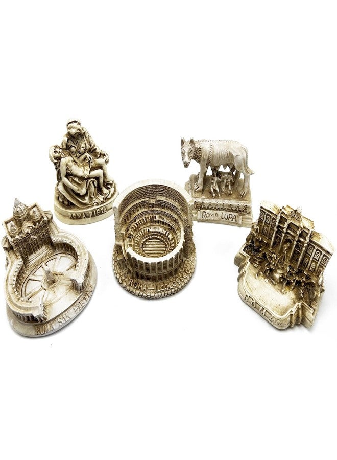 Kocris Casa 5PCS Italian Ornament Rome Decor Decorations Italy Small Statue Figurine Colosseum Architecture Wolf St. Peter's Basilica Trevi Fountain Roman Collectibles Travel Gifts Building Sculpture Miniature - Image 1