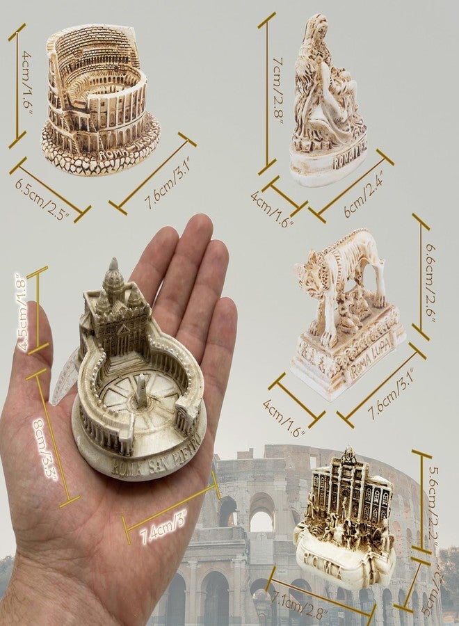 Kocris Casa 5PCS Italian Ornament Rome Decor Decorations Italy Small Statue Figurine Colosseum Architecture Wolf St. Peter's Basilica Trevi Fountain Roman Collectibles Travel Gifts Building Sculpture Miniature - Image 2