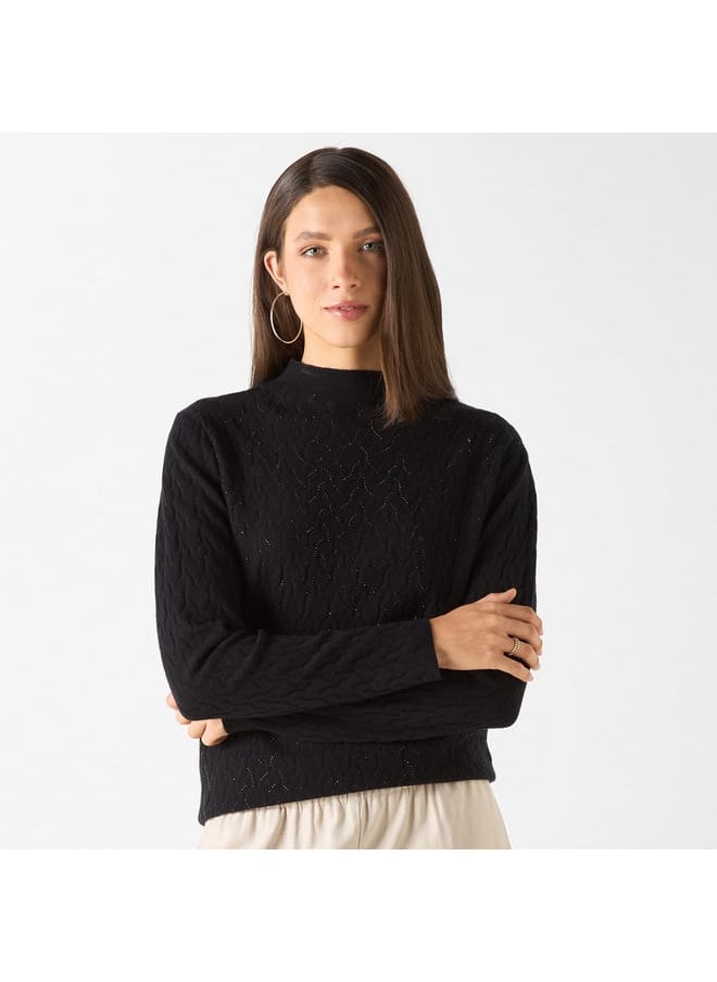 Iconic Iconic Sequin Embellished Sweater with High Neck and Long Sleeves  - Image 1