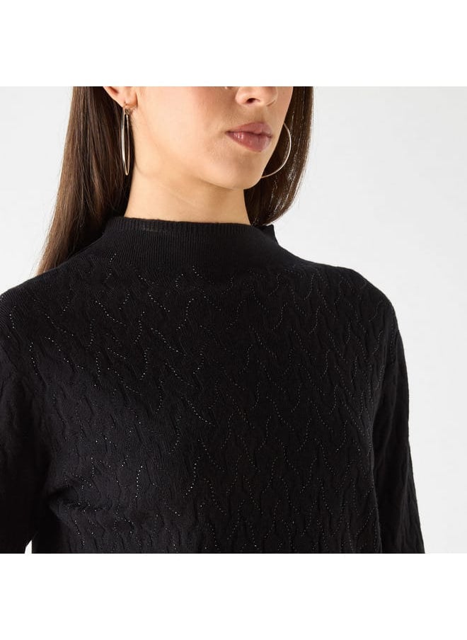 Iconic Iconic Sequin Embellished Sweater with High Neck and Long Sleeves  - Image 4