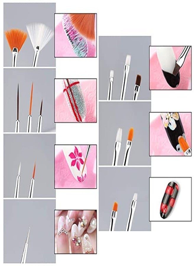 TREXEE Nail Art Paint Kit -15 Nail Brushes,5 Nail Dotting Pen,10 Adhesive Nail Striping Tape 1Tipping guide Waterproof Self Adhesive Nail Art Stencil Stickers Manicure Tool Set (nail art kit) - Image 3