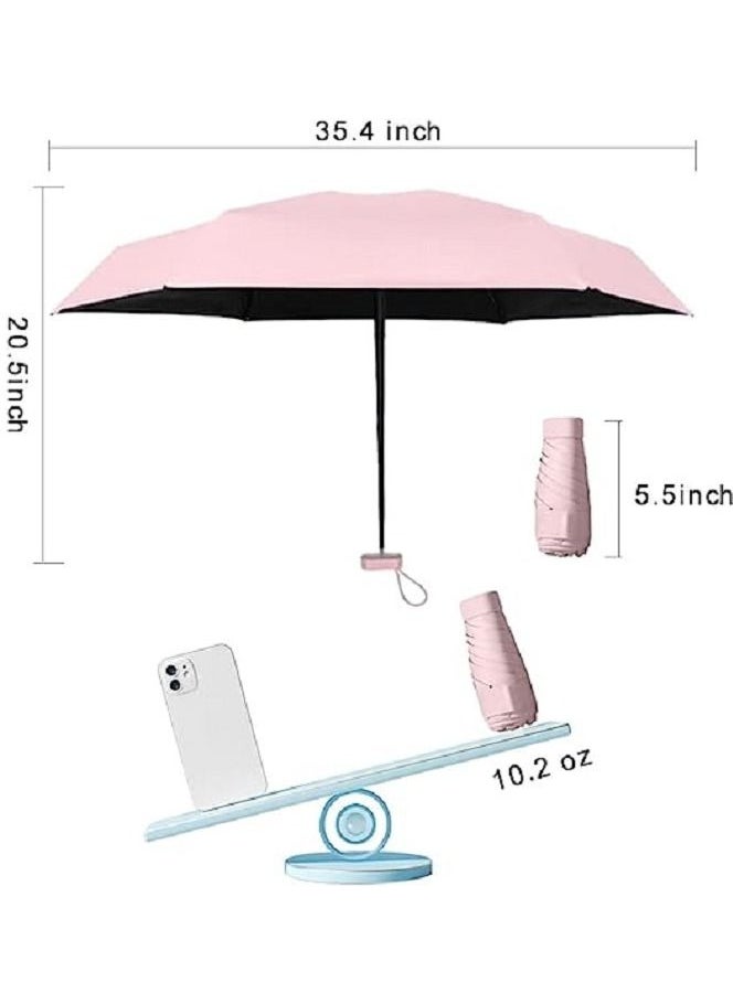 Mini Travel Sun Umbrella,Small Compact UV Umbrella for Sun and Rain,Lightweight  Portable,Windproof Parasol Umbrella with UV Protection for Women Men Kids ,Small Folding Capsule Umbrella(Pink) - Image 4