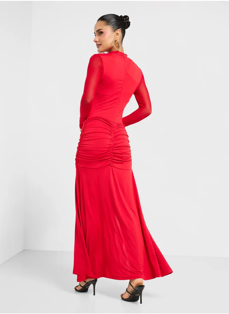 Ginger Draped Long Sleeves Bodycon Dress