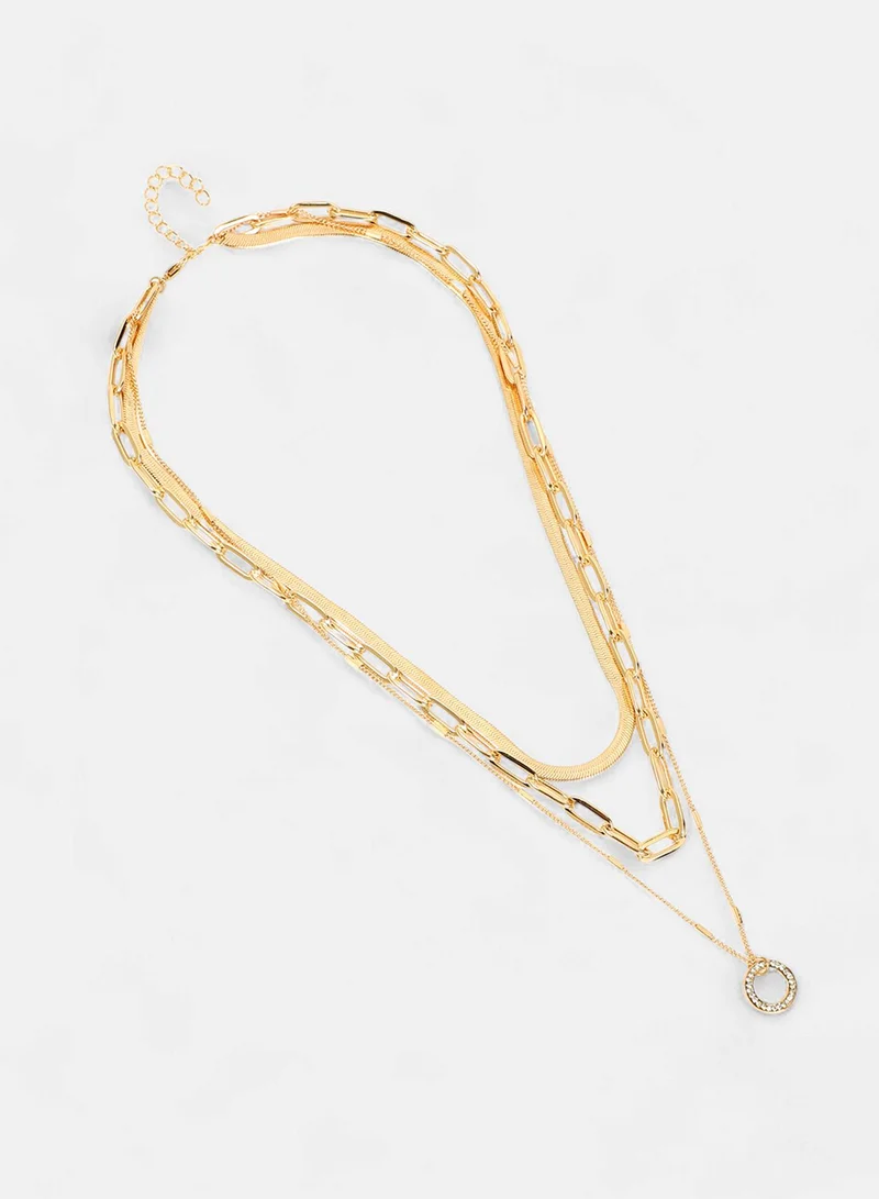 SOHI Halo Snakechain Stones Studded Layered Artificial Necklace Jewellery