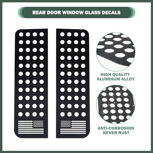 Phamyor Rear Door Window Glass Decals Aluminum Alloy Glass Panel Cover Trim Fit for 2007-2018 Jeep Wrangler JK JKU Sport Rubicon Sahara Unlimited 4-Door, 2PCS, Black, US Flag - Image 2