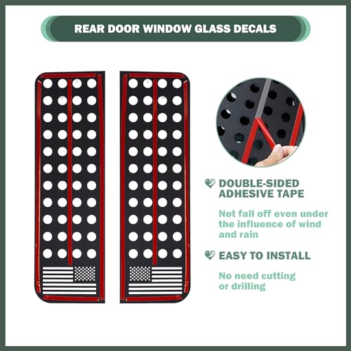 Phamyor Rear Door Window Glass Decals Aluminum Alloy Glass Panel Cover Trim Fit for 2007-2018 Jeep Wrangler JK JKU Sport Rubicon Sahara Unlimited 4-Door, 2PCS, Black, US Flag - Image 3