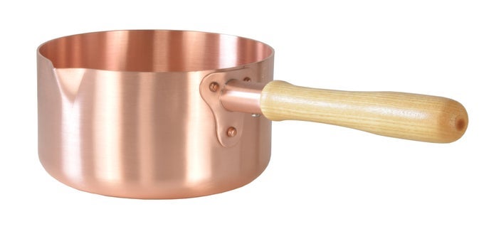 MADE IN FRANCE COPPER 18QUART SUGAR SAUCEPAN WITH WOOD HANDLE