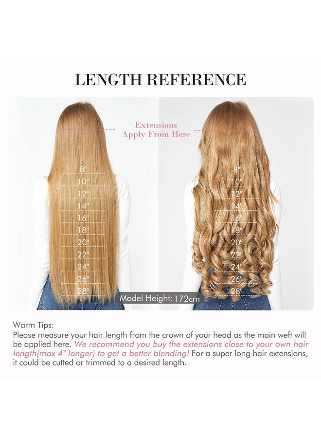 REECHO 24" Straight Long 4 Pcs Set Thick Clip In On Hair Extensions Chocolate Brown With Blonde Highlights - Image 5