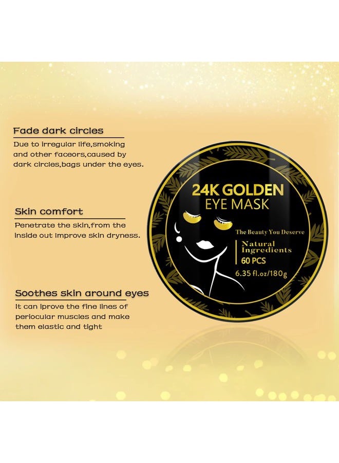 Felico Under Eye Patches, 24K Gold Eye Mask, 60PCS Under Eye Mask, Collagen Gel Pads Patch Treatments for Lighten Wrinkles Puffy Eyes Dark Circles Anti-Aging Moisturizing, Fine Lines Eye Bags Women Men - Image 3
