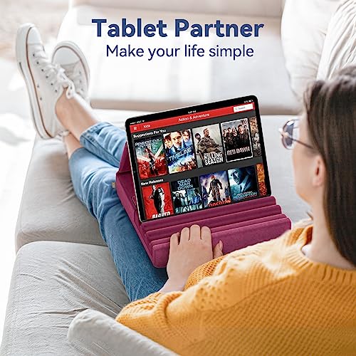 KDD Tablet Pillow Holder, Foldable iPad Stand for Lap, Bed and Desk -Tablet Soft Pad Dock with Pocket & Stylus Mount Compatible with iPad Pro 12.9, 10.5, 9.7 Air Mini 6 5 4 3, Galaxy Tab, E-Reader - Image 2