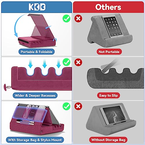 KDD Tablet Pillow Holder, Foldable iPad Stand for Lap, Bed and Desk -Tablet Soft Pad Dock with Pocket & Stylus Mount Compatible with iPad Pro 12.9, 10.5, 9.7 Air Mini 6 5 4 3, Galaxy Tab, E-Reader - Image 4