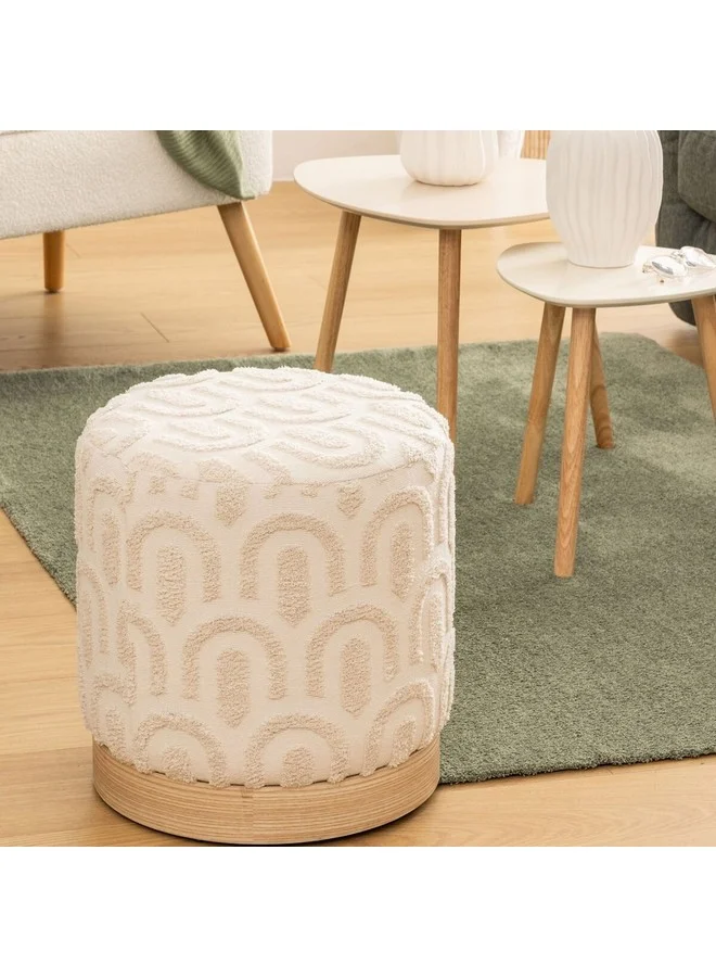 Atmosphera Copas Elegant Design Round Pouffe Stool White and Brown 38 x 38 x 38 cm 207318A
