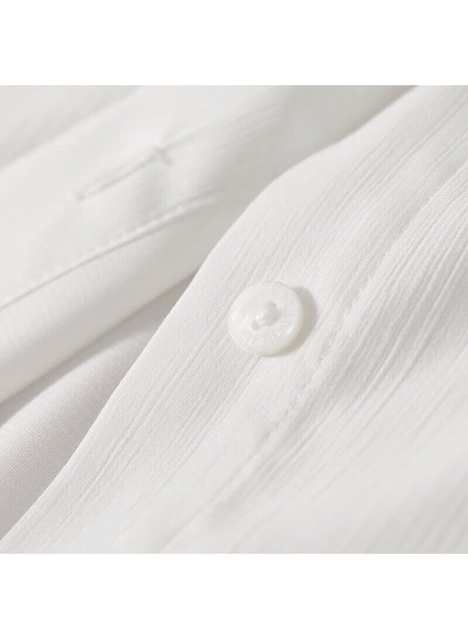Sentubila Fashion Round Neck Seven-quarter Sleeve Chiffon Shirt Women's Autumn High-end Girly Sense Temperament Commuting Top White L - Image 5