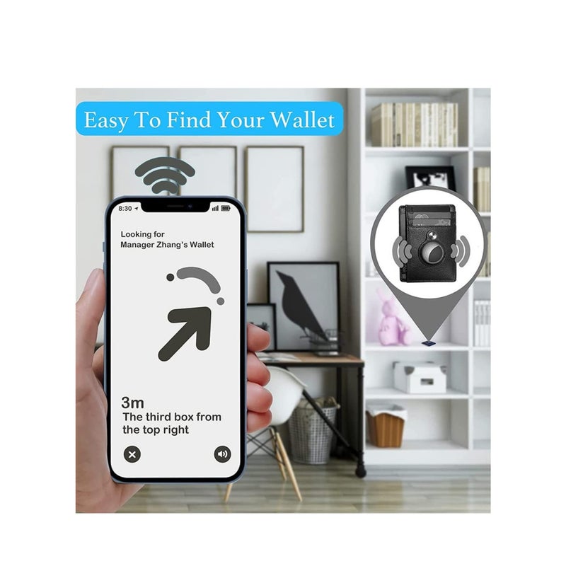 Zikra AirTag Wallet, Minimalist Pocket-Sized Genuine Leather Credit Card Holder with RFID Technology, Slim Money Clip and Smart Wallet for Men, Accessory & Case for Apple Air Tag (Black) - Image 2