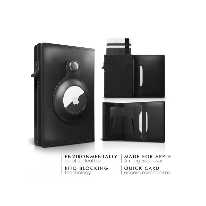 Zikra AirTag Wallet, Minimalist Pocket-Sized Genuine Leather Credit Card Holder with RFID Technology, Slim Money Clip and Smart Wallet for Men, Accessory & Case for Apple Air Tag (Black) - Image 5