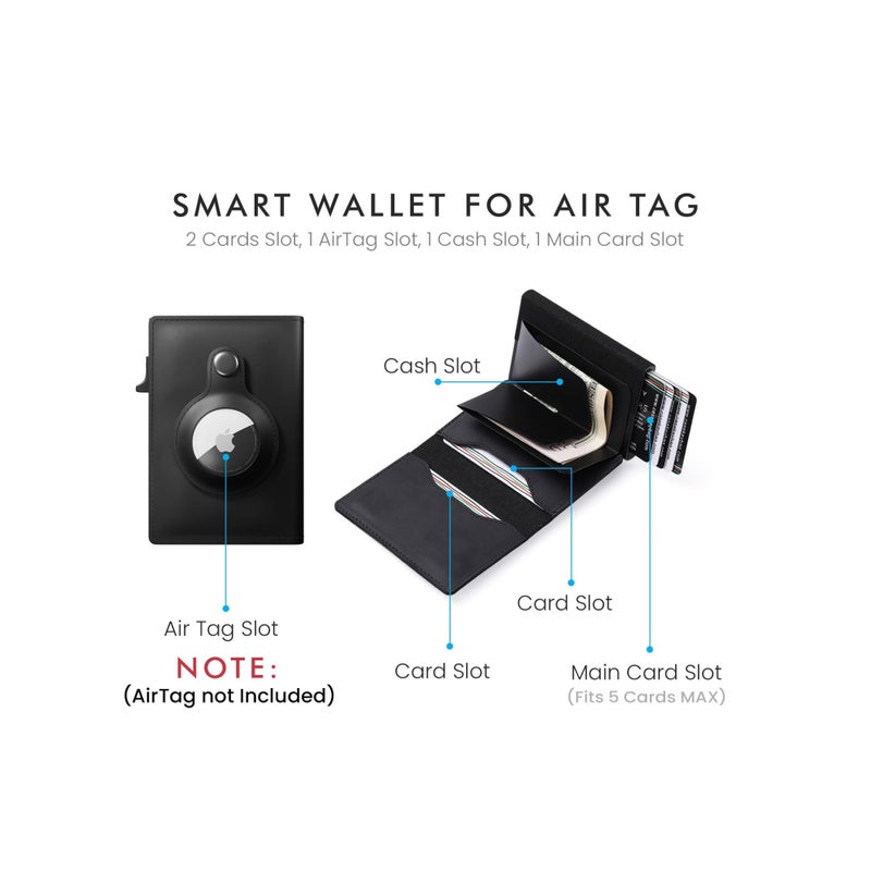 Zikra AirTag Wallet, Minimalist Pocket-Sized Genuine Leather Credit Card Holder with RFID Technology, Slim Money Clip and Smart Wallet for Men, Accessory & Case for Apple Air Tag (Black) - Image 4