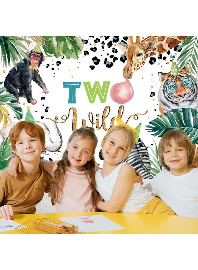 Rsuuinu Two Wild Backdrop for Kids Boys Jungle Safari Animals 2nd Birthday Party Decorations Floral Leopard Photography Background Birthday Cake Table Banner Supplies Photo Booth Studio Props 7x5ft - Image 5