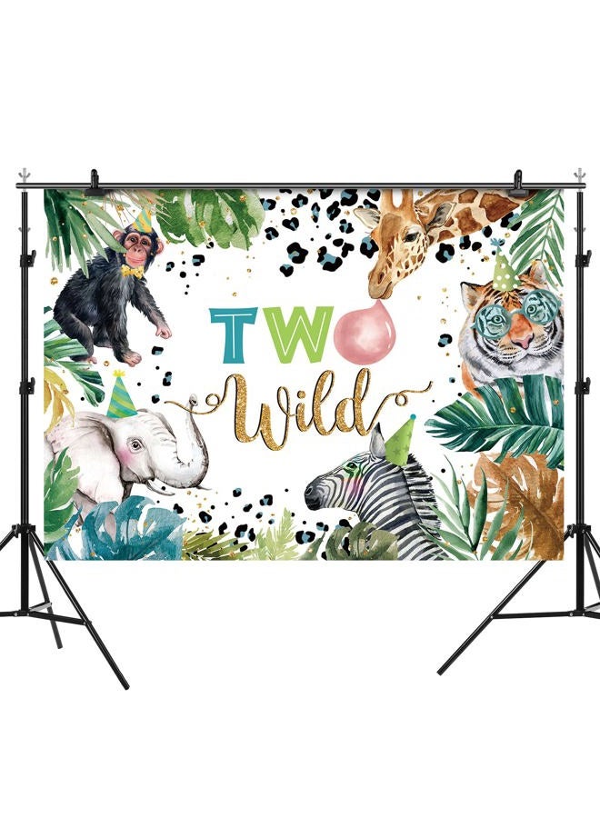 Rsuuinu Two Wild Backdrop for Kids Boys Jungle Safari Animals 2nd Birthday Party Decorations Floral Leopard Photography Background Birthday Cake Table Banner Supplies Photo Booth Studio Props 7x5ft - Image 2