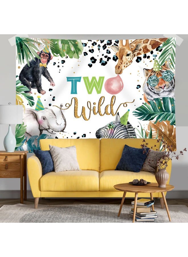 Rsuuinu Two Wild Backdrop for Kids Boys Jungle Safari Animals 2nd Birthday Party Decorations Floral Leopard Photography Background Birthday Cake Table Banner Supplies Photo Booth Studio Props 7x5ft - Image 3