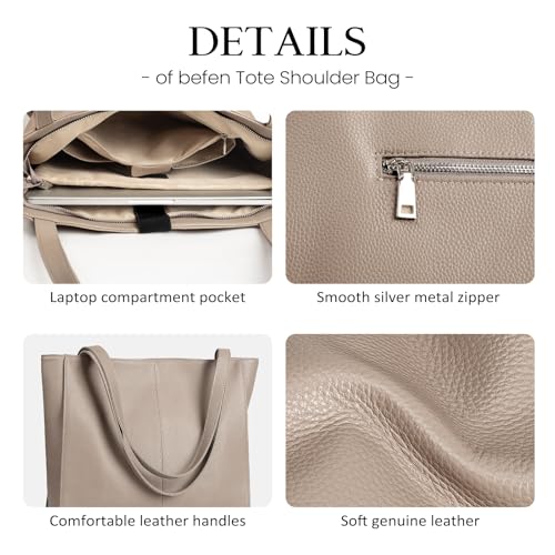 befen Genuine Leather Tote Shoulder Bag for Women, Woman Leather Totes Bags Purse Satchel Handbags with Top Handles for Work & Daily Taupe - Image 5