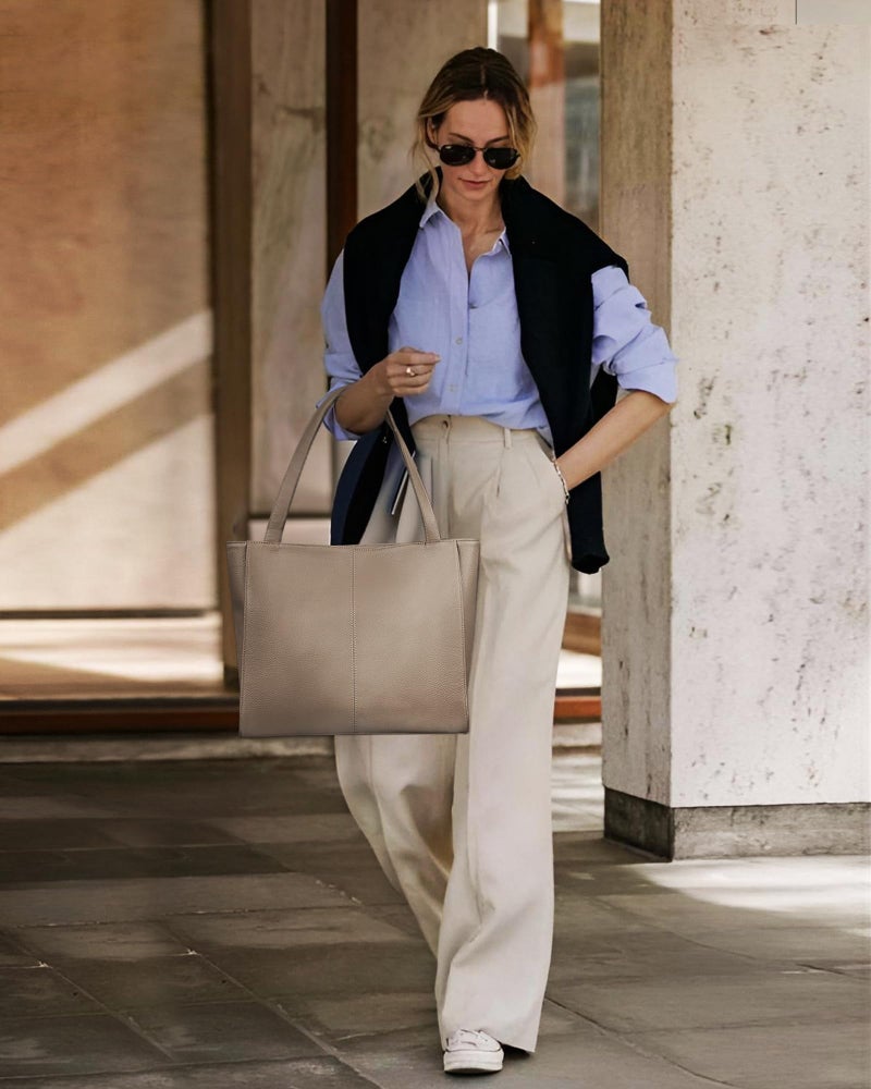 befen Genuine Leather Tote Shoulder Bag for Women, Woman Leather Totes Bags Purse Satchel Handbags with Top Handles for Work & Daily Taupe - Image 2