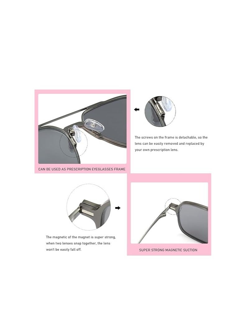 Captaintech Magnetic Clip on Polarized Sunglasses for Men and Women Retro Square Eyewear with UV Protection Ideal for Night Driving Set of Three - Image 4