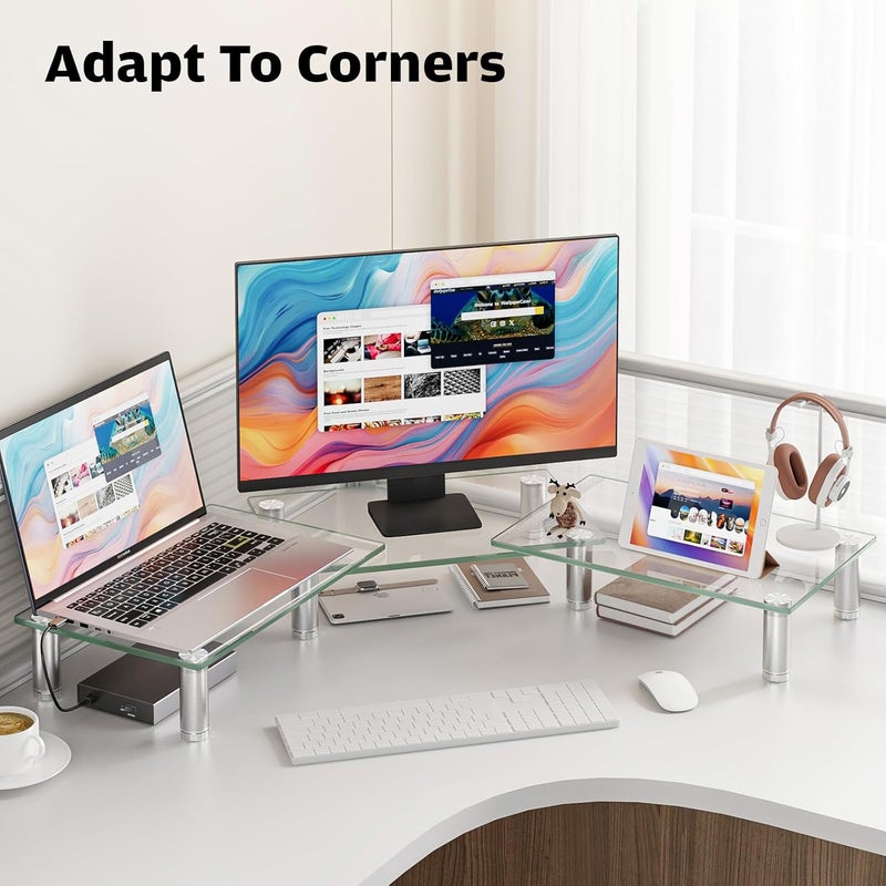 Hemudu Dual Monitor Stand -Adjustable Length and Angle Dual Monitor Riser, Computer Monitor Stand, Desktop Organizer, Monitor Stand Riser for PC, Computer, Laptop (Clear) - Image 4