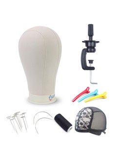 Eerya Eerya 21-24 Inch Canvas Block Head Set for Wig Display Making Hair Weave and Styling Mannequin Head with Mount Hole C Stand, Styling Hair Clips, T Needle, C Needles, Thread, Lace Wig Caps (22 Inch)  - Image 1