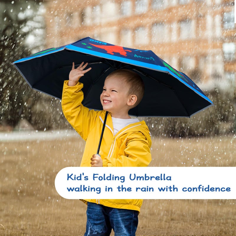 Decalsweet Kids Folding Umbrella Auto Open/Close Anti-rebound Safe Design UV Resistant Automatic Children Travel Umbrellas 8 Rib Reinforced Canopy 360Â° Reflective Strip Lightweight Cute Umbrella for Girls & Boys - Image 3