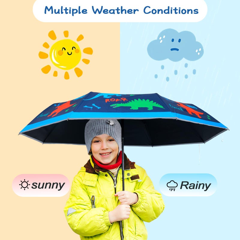 Decalsweet Kids Folding Umbrella Auto Open/Close Anti-rebound Safe Design UV Resistant Automatic Children Travel Umbrellas 8 Rib Reinforced Canopy 360Â° Reflective Strip Lightweight Cute Umbrella for Girls & Boys - Image 2