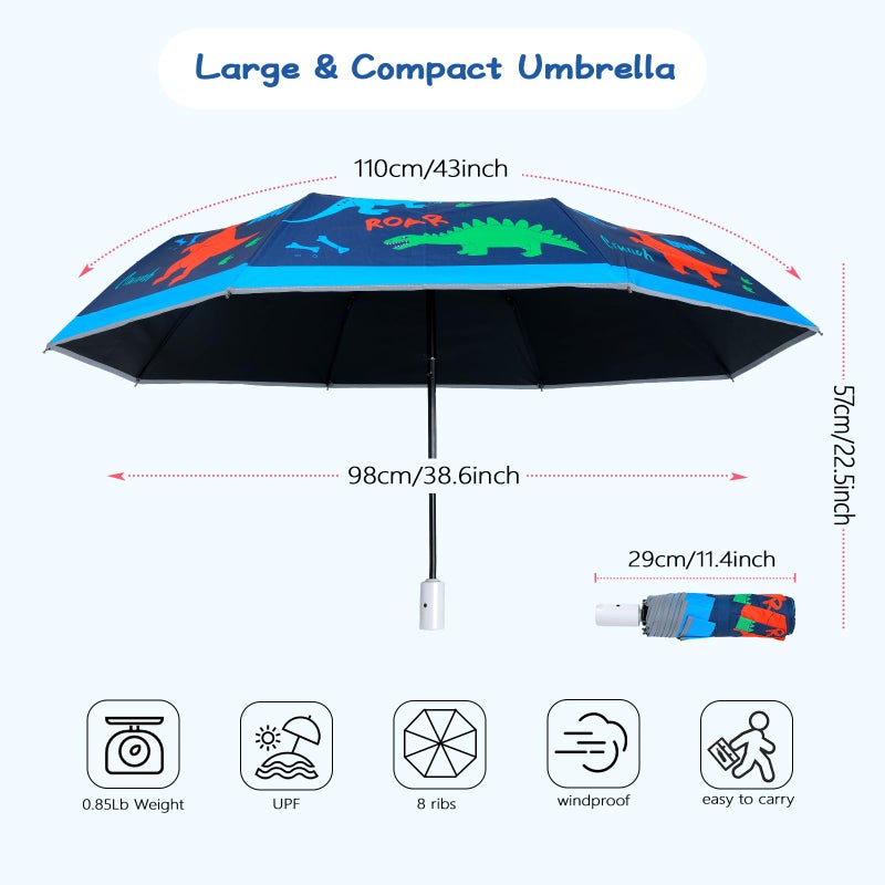 Decalsweet Kids Folding Umbrella Auto Open/Close Anti-rebound Safe Design UV Resistant Automatic Children Travel Umbrellas 8 Rib Reinforced Canopy 360Â° Reflective Strip Lightweight Cute Umbrella for Girls & Boys - Image 5