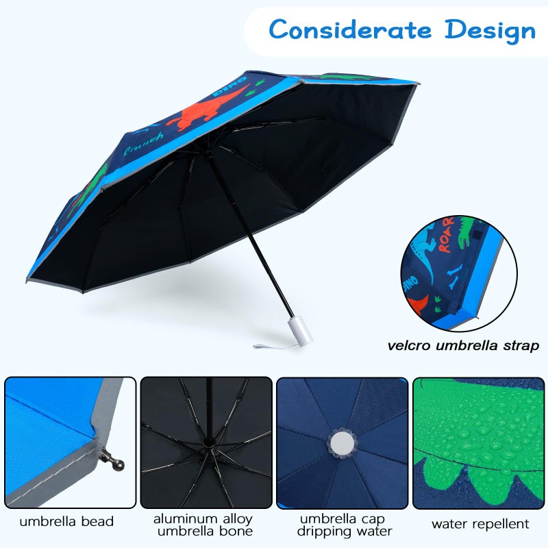 Decalsweet Kids Folding Umbrella Auto Open/Close Anti-rebound Safe Design UV Resistant Automatic Children Travel Umbrellas 8 Rib Reinforced Canopy 360Â° Reflective Strip Lightweight Cute Umbrella for Girls & Boys - Image 4