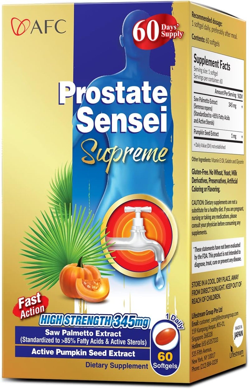 AFC Japan Prostate Sensei Supreme  Saw Palmetto Supplement for Men with Fatty Acids  Sterols  Supports Urinary Flow Bladder Function Hair Health  Natural Prostate Support Formula 2 Month Supply - Image 1
