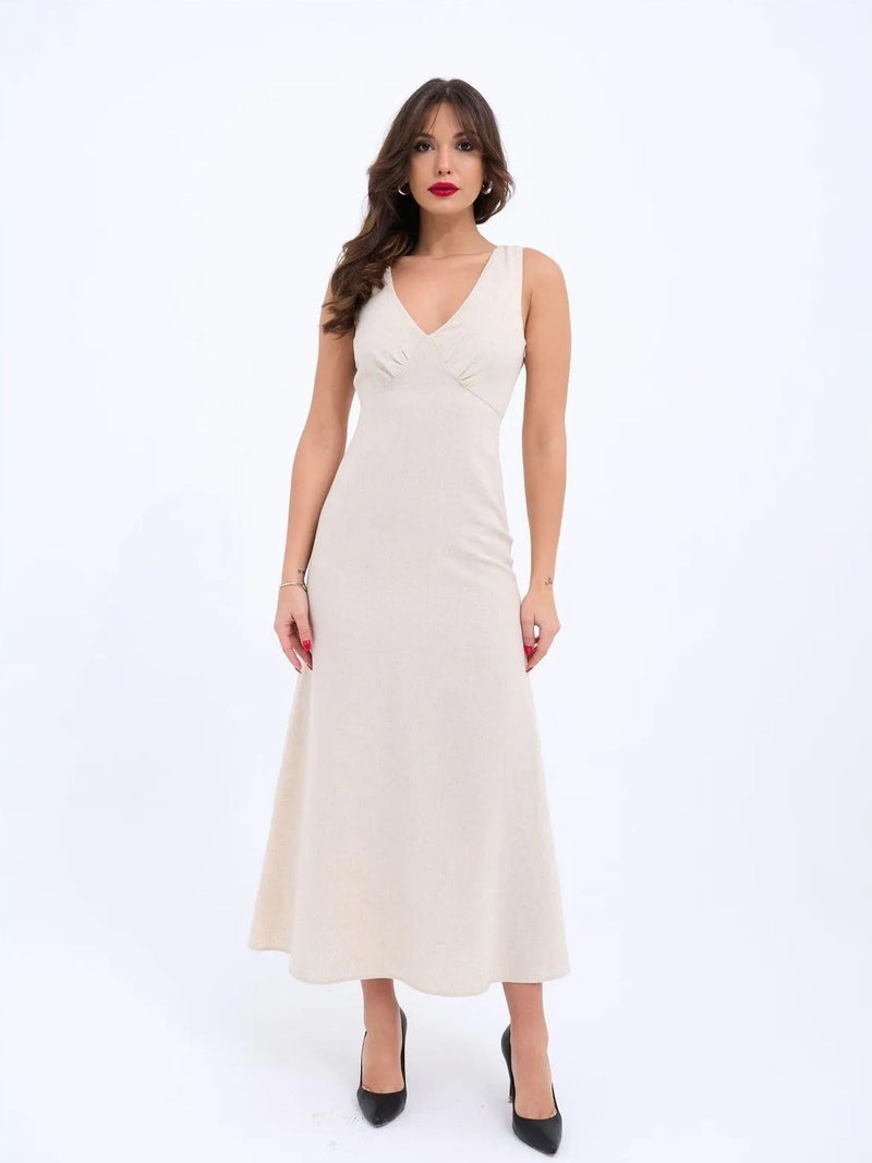 Jane's JANES V-Neck Sleeveless Midi Dress with Drape Detail - Image 1