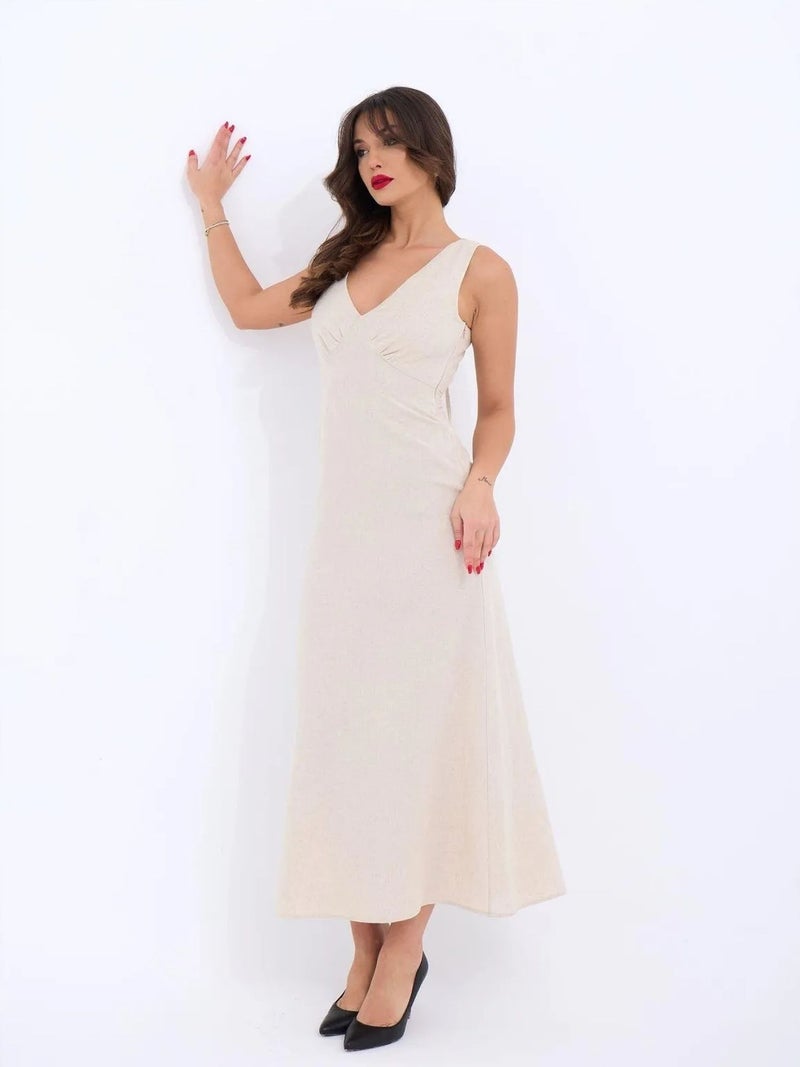 Jane's JANES V-Neck Sleeveless Midi Dress with Drape Detail - Image 3