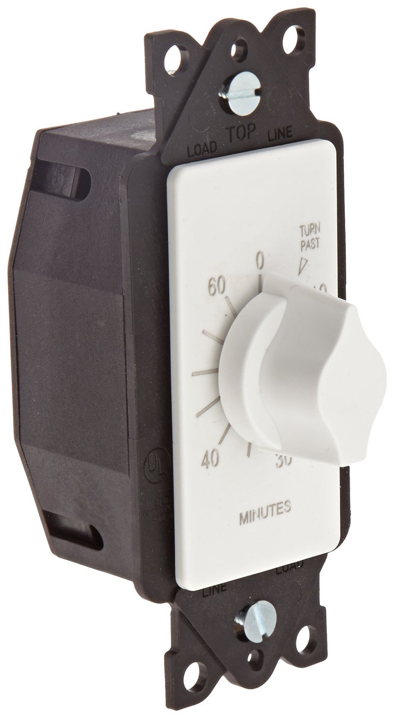 NSI TORK A560MW Spring-Wound In-Wall Twist Timer with 60-Minute Length and White Faceplate, for Automatic Shutoff of Fans or Lights - Image 1