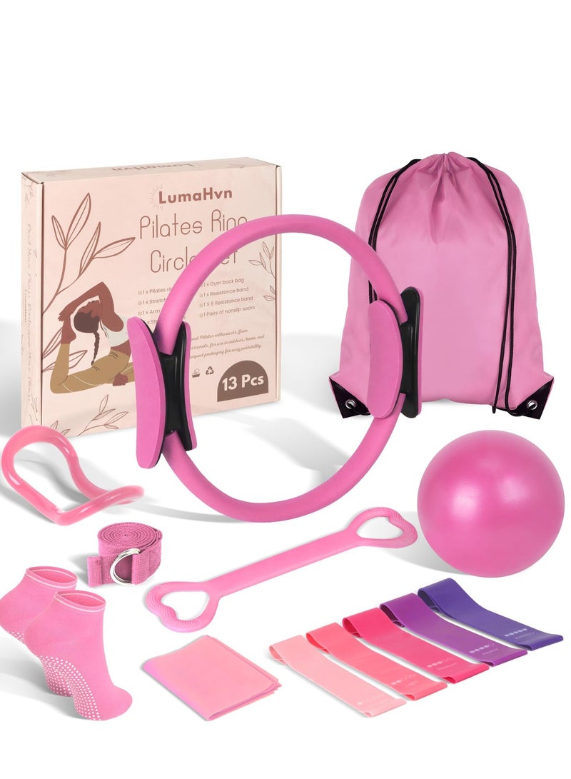 اسم المحتوى ناريلا مجموعة حلقات بيلاتيس مكونة من 13 قطعة، دائرة سحرية للياقة البدنية واليوغا، معدات بيلاتيس، كرة لياقة بدنية 9.8 بوصة، شريط مقاومة، دائرة سحرية، ملحقات لمجموعة صالة الألعاب الرياضية المنزلية، تشكيل الج - Image 1